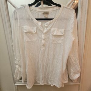 Lucky Brand Gauzy Sheer Utility Henley EUC L Bohemian Coastal Elevated‎ Basic